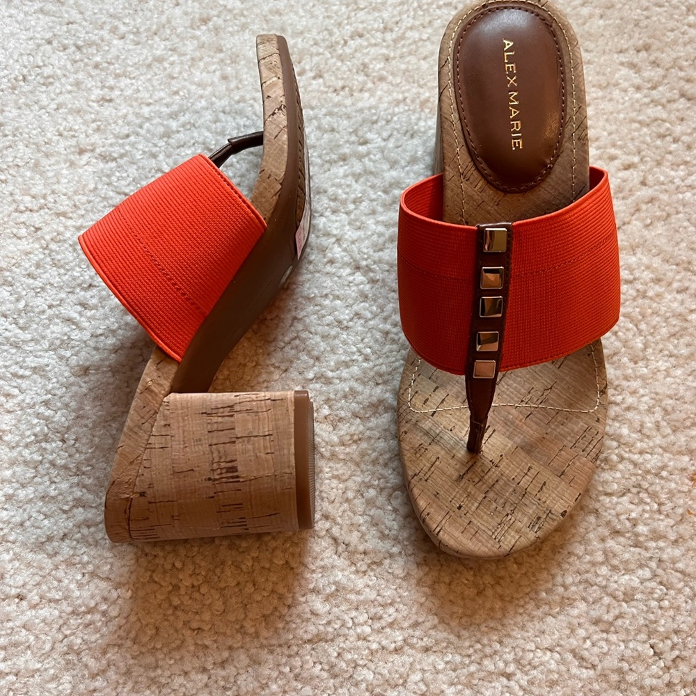Alex Marie Orange Cork Block Heel Sandal
